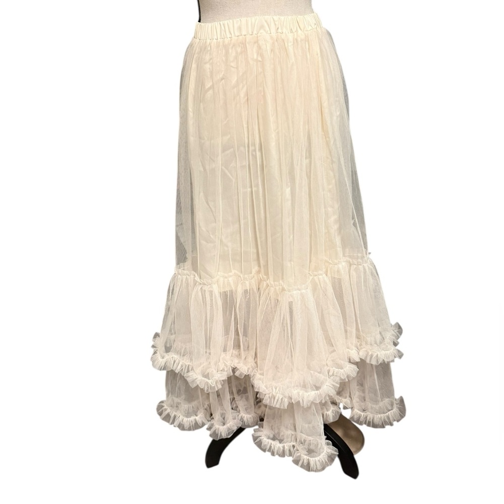 Cider NWT Voluminous mid  Rise Layered Tulle Ruffle Hem Maxi Skirt whimsy fairy